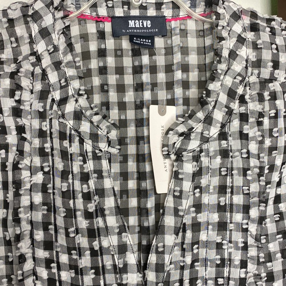 Anthropologie Maeve Gingham Black & White Checked Button up Top NWT - Picture 10 of 11